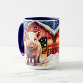 Niedlich Rustikales Weihnachtsschwein Tasse (Vorderseite Links)