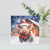 Niedlich Rustikales Weihnachtsschwein und Stall Pe Karte (Stehend Vorderseite)