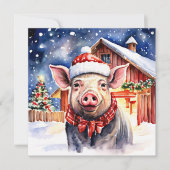 Niedlich Rustikales Weihnachtsschwein und Stall Pe Karte (Vorderseite)