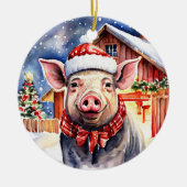 Niedlich Rustikales Weihnachtsschwein und Stall Pe Keramik Ornament (Vorne)