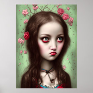 Niedlich Sad Love Girl in der Stadt mit Blume Plak Poster