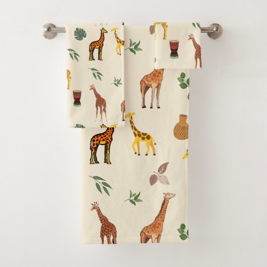 Niedlich Safari Africa Themed Giraffe Beige Tribal Badhandtuch Set (Insitu)