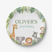Niedlich Safari Animal 1. Geburtstag Paper Teller (Vorderseite)