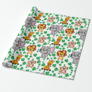 Niedlich Safari Animal Cartoon Jungle Patches Gebu Geschenkpapier