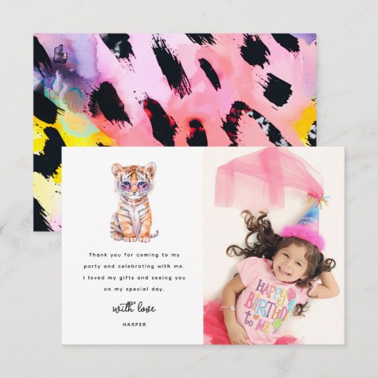 Niedlich Safari Animal Foto Geburtstag Dankeskarte (Vorne/Hinten)