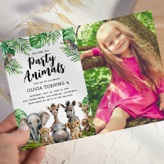 Niedlich Safari Animal Foto Kindergeburtstag Einladung