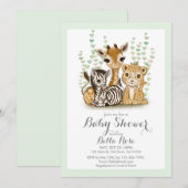 Niedlich Safari Animal Green Baby Dusche Einladung (Vorne/Hinten)
