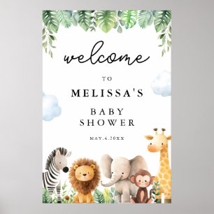 Niedlich Safari Animals Baby Dusche Willkommen Poster
