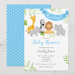 Niedlich Safari Animals Baby Shower Boy Einladung