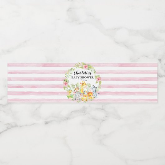 Niedlich Safari Animals Girl Baby Dusche Wasserflaschenetikett (Einzelnes Label)