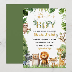Niedlich Safari Animals Jungle Boy Baby Dusche Einladung