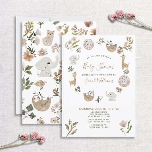 Niedlich Safari Animals Script Boho Baby Dusche Einladung