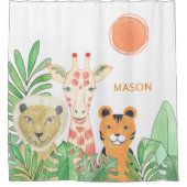 Niedlich Safari Animals Tropical Blätter Kindernam Duschvorhang (Vorderseite)