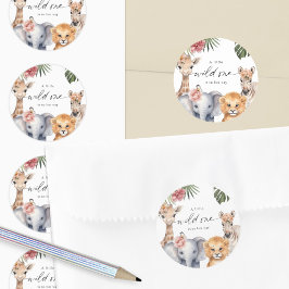 Niedlich Safari Baby Animals Girl Duwer Siegel Auf Runder Aufkleber