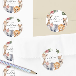 Niedlich Safari Baby Animals Girl Duwer Siegel Auf Runder Aufkleber