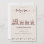 Niedlich Safari Baby Animals Train Baby Dusche Einladung (Vorderseite)