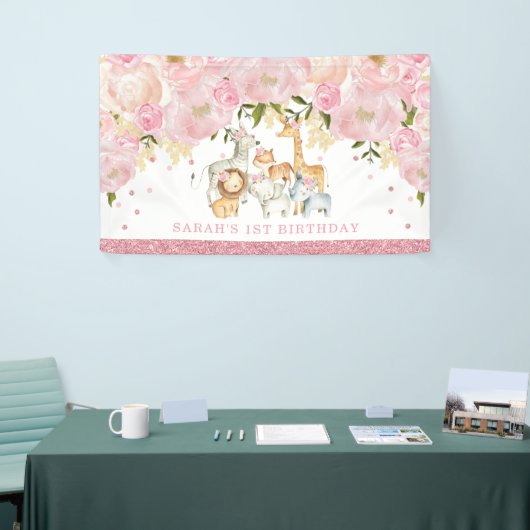 Niedlich Safari Baby Animes Rose Gold Blush Floral Banner (Messeveranstaltung)