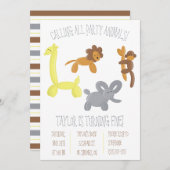 Niedlich Safari Ballon Tiere Geburtstagsparty Einladung (Vorne/Hinten)