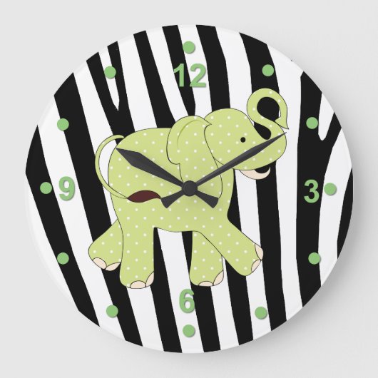 Niedlich Safari Elephant Wall Clock Große Wanduhr (Vorderseite)