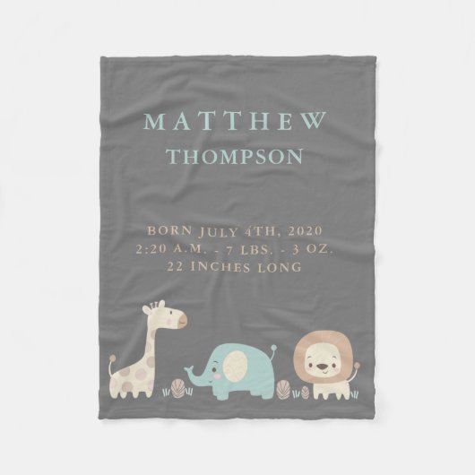 Niedlich Safari Geburtshinweis Fleece Baby Blanket (Vorderseite)