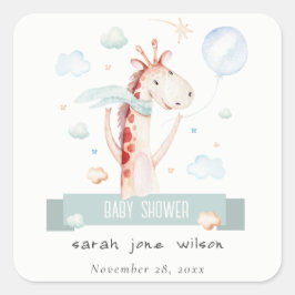 Niedlich Safari Giraffe Star Cloud Balloon Babydus Quadratischer Aufkleber
