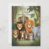 Niedlich Safari Jungle Animals 2. Geburtstag Party Einladung (Vorderseite)
