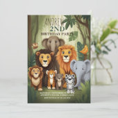Niedlich Safari Jungle Animals 2. Geburtstag Party Einladung (Stehend Vorderseite)