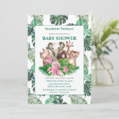 Niedlich Safari Jungle Animals Baby Dusche Einladung (Stehend Vorderseite)