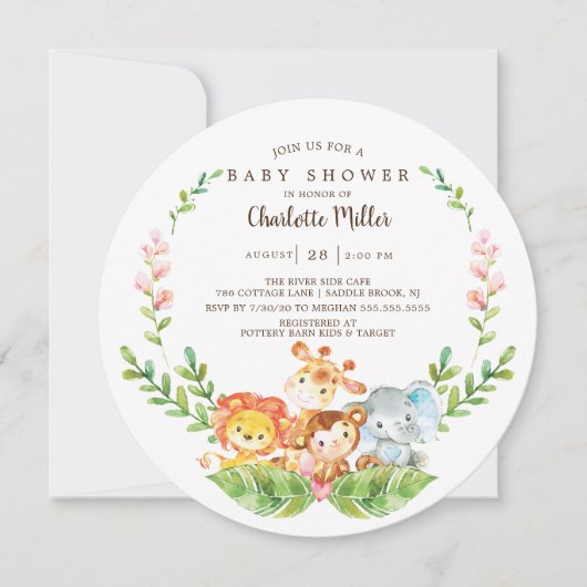 Niedlich Safari Jungle Animals Boys Baby Dusche Einladung (Vorderseite)