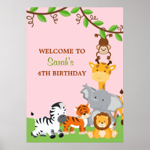 Niedlich Safari Jungle Animals Geburtstagsfeier Po Poster