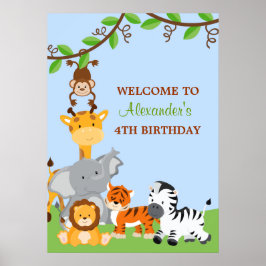Niedlich Safari Jungle Animals Geburtstagsparty Ba Poster