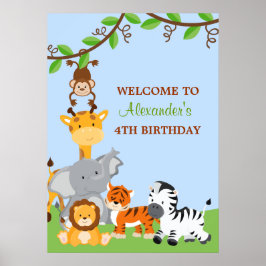 Niedlich Safari Jungle Animals Geburtstagsparty Ba Poster