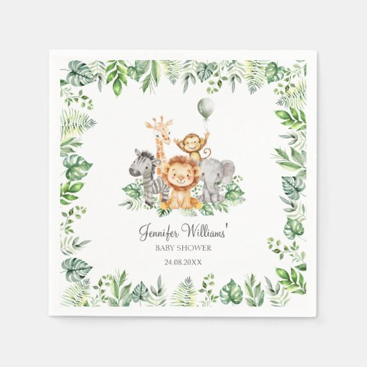Niedlich Safari Jungle Animals Grüne Kinderdusche Serviette (Vorderseite)
