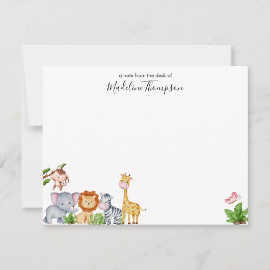 Niedlich Safari Jungle Animals Kinder Elegantes Sk Mitteilungskarte (Vorderseite)
