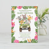 Niedlich Safari Jungle Animals Kinderdusche Einlad Einladung (Stehend Vorderseite)