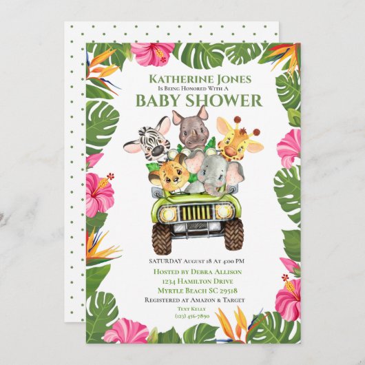 Niedlich Safari Jungle Animals Kinderdusche Einlad Einladung (Vorne/Hinten)