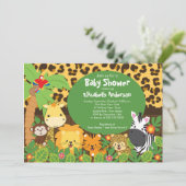 Niedlich Safari Jungle Animals Kinderdusche Einlad Einladung (Stehend Vorderseite)