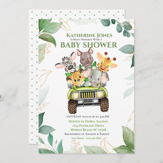 Niedlich Safari Jungle Animals Kinderdusche Einlad Einladung (Vorne/Hinten)