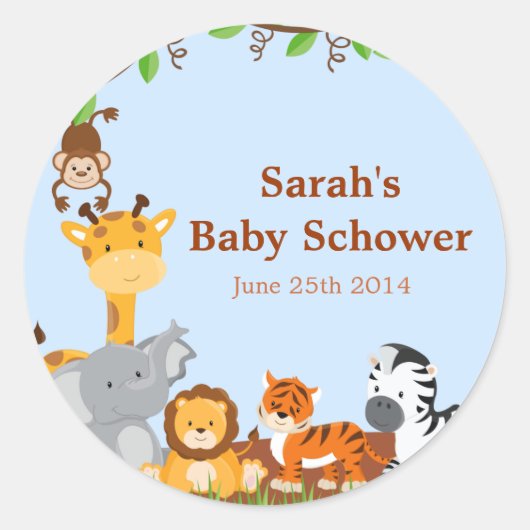 Niedlich Safari Jungle Baby Shower Stickers (Vorderseite)