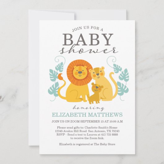 Niedlich Safari Jungle Lion Virtual Boy Baby Dusch Einladung (Vorderseite)