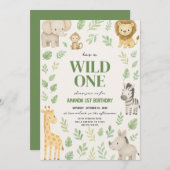 Niedlich Safari Jungle Tiere Geburtstag Einladung (Vorne/Hinten)