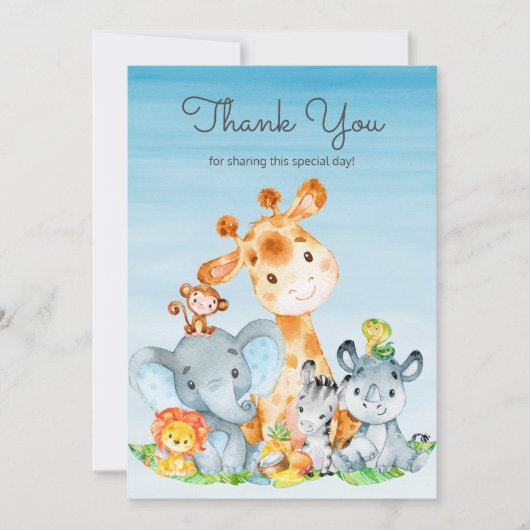 Niedlich Safari Jungle Tiere Wasserfarbe Vielen Da Dankeskarte (Vorderseite)