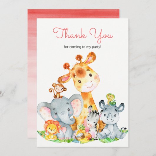 Niedlich Safari Jungle Tiere Wasserfarbe Vielen Da Dankeskarte (Vorne/Hinten)