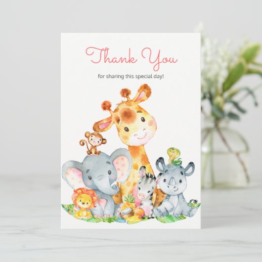 Niedlich Safari Jungle Tiere Wasserfarbe Vielen Da Dankeskarte (Stehend Vorderseite)