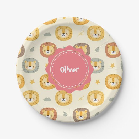 Niedlich Safari Lion Face Pattern Pappteller (Vorderseite)