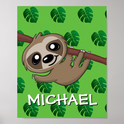 Niedlich Safari Löwe Grüner Cartoon Jungle Name Zo Poster (Vorne)