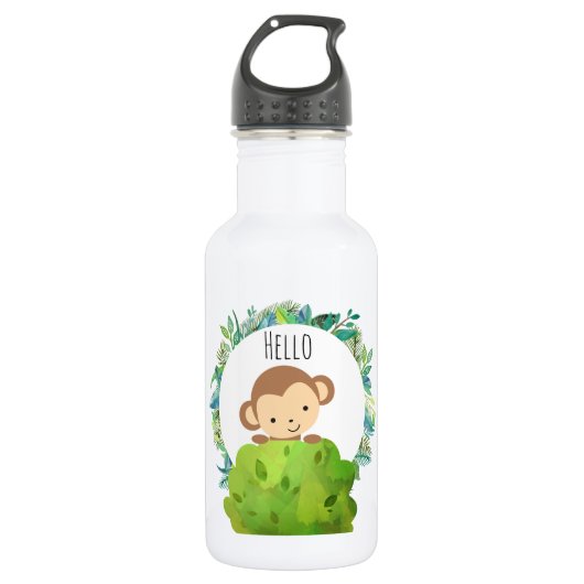 Niedlich Safari Monkey Hallo Trinkflasche (Vorderseite)