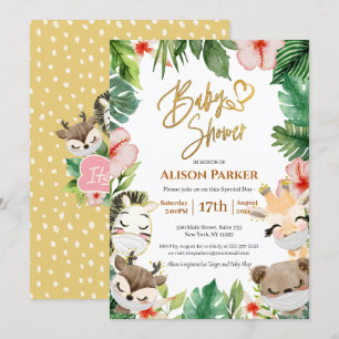 Niedlich Safari Pink Blumengrün Baby Girl Dusche Einladung