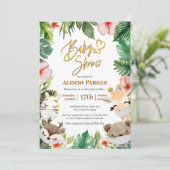 Niedlich Safari Pink Blumengrün Babydusche Einladung (Stehend Vorderseite)