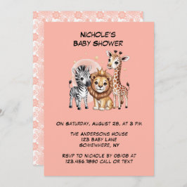 Niedlich Safari Tiere Pink Florals Girl Baby Dusch Einladung